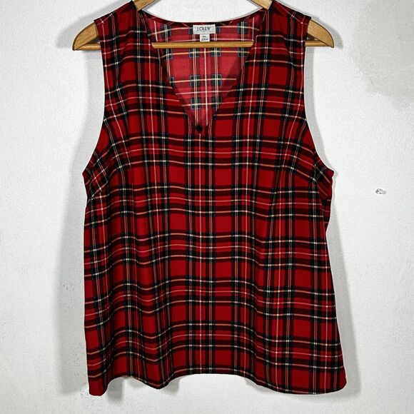 J.Crew Tartan Plaid Sleeveless Blouse Top Size XL V-Neck Factory Holidays Preppy - Picture 2 of 8